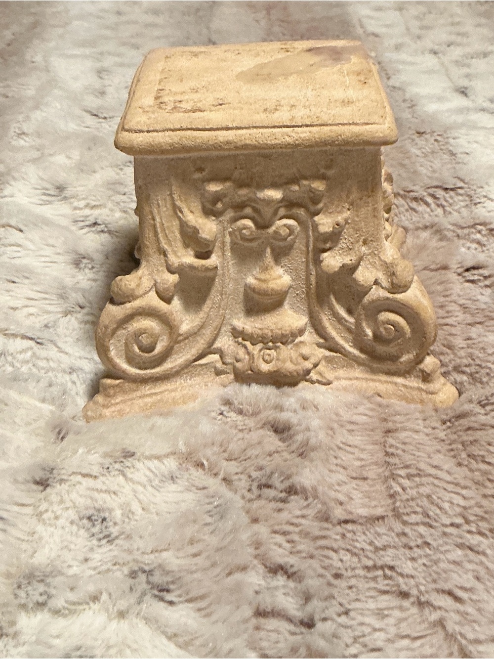 Ornate Square Decorative Pedestal in Beige - ceramic capital candle holder